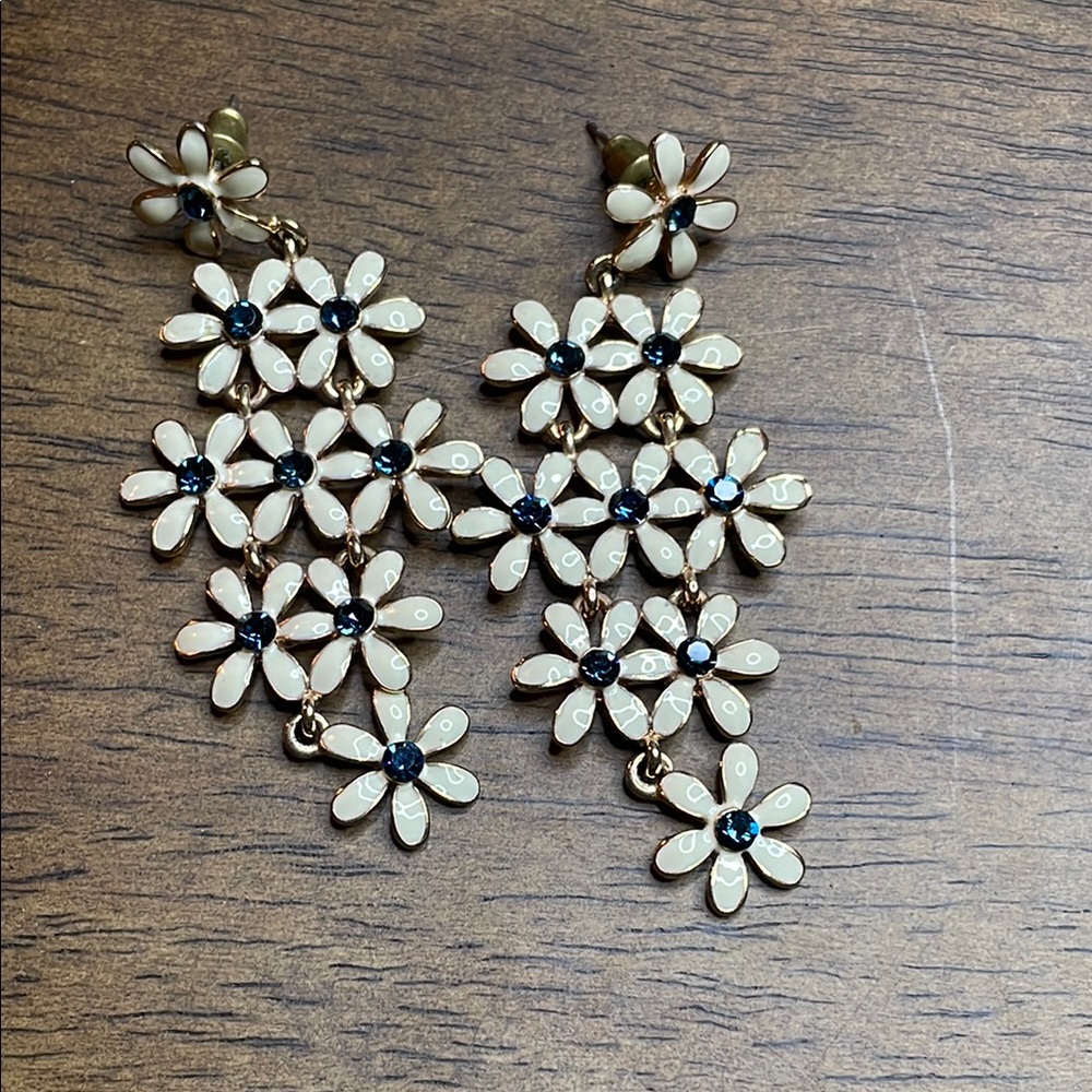 Gold and Blue Cascading Floral Earrings